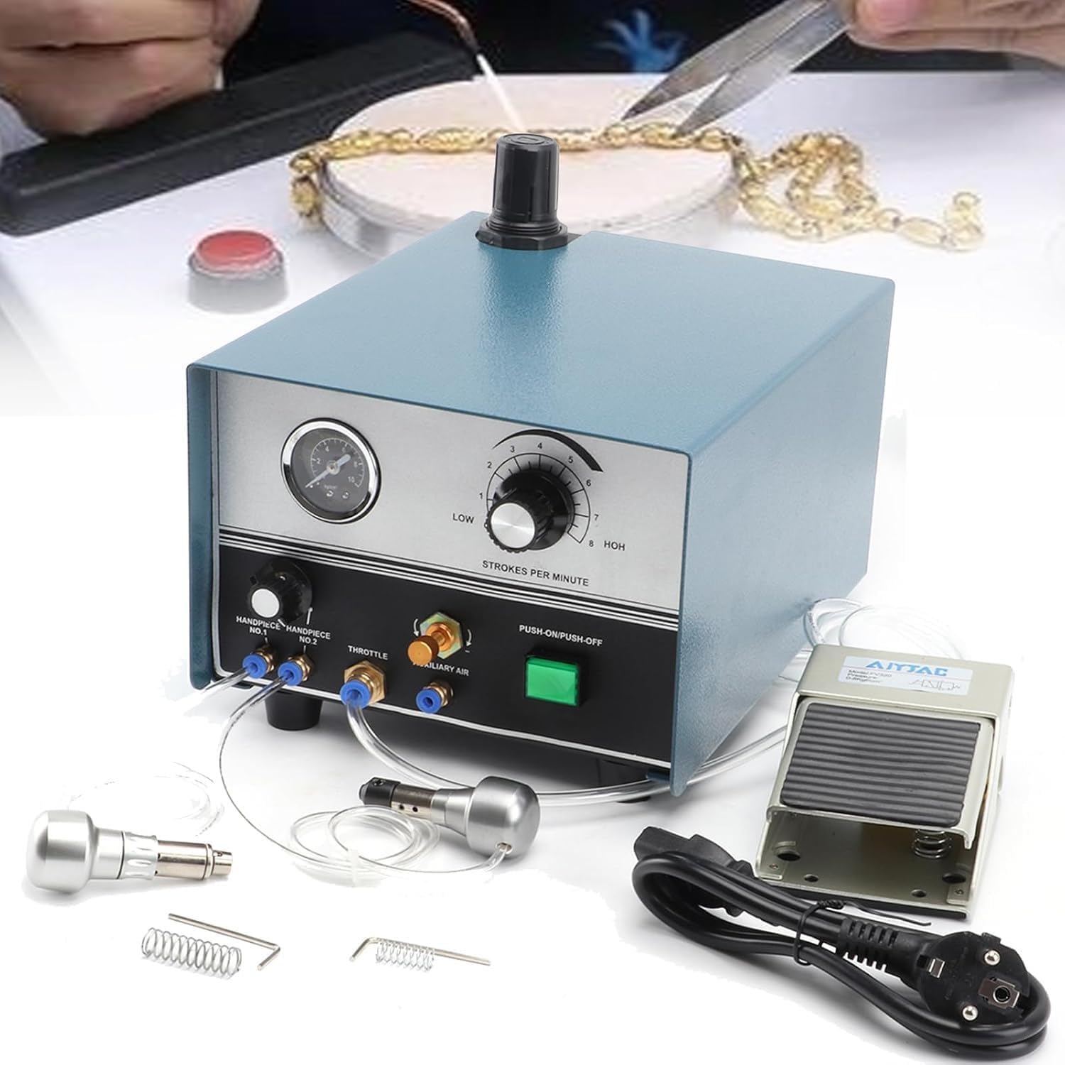 XCSCUK 60W Pneumatic Hand Engraving Machines,100-4000 Rpm Electric Multi-Function Engraving Jewelry Tool,Double-Head Engraver Impact Graver