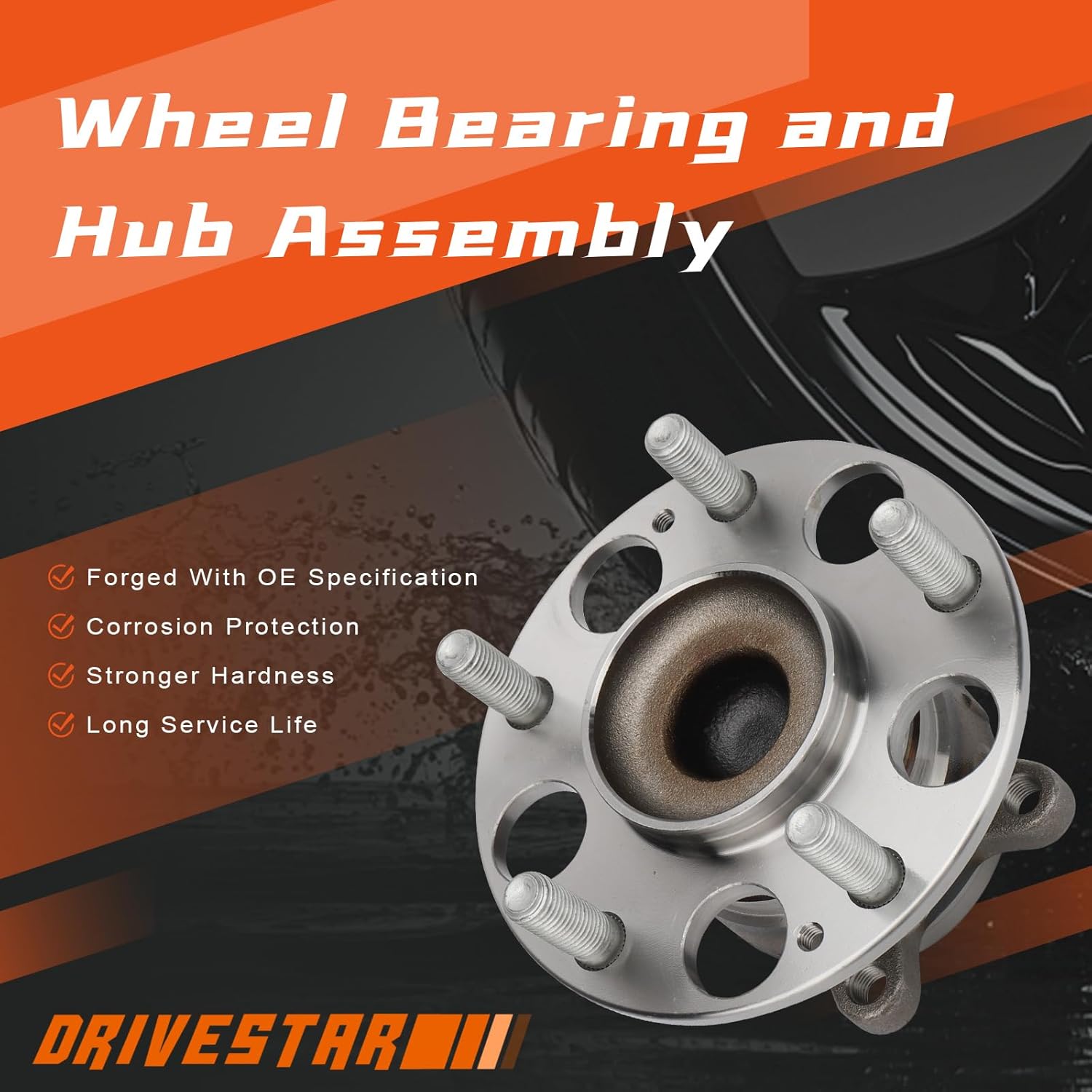 DRIVESTAR 512450 Rear Wheel Bearing Hub Assembly fit for 2012-2015 Honda Civic (SI), 2013 2014 2015 Honda Civic (EX, EX-L) w/ABS 5-Lug