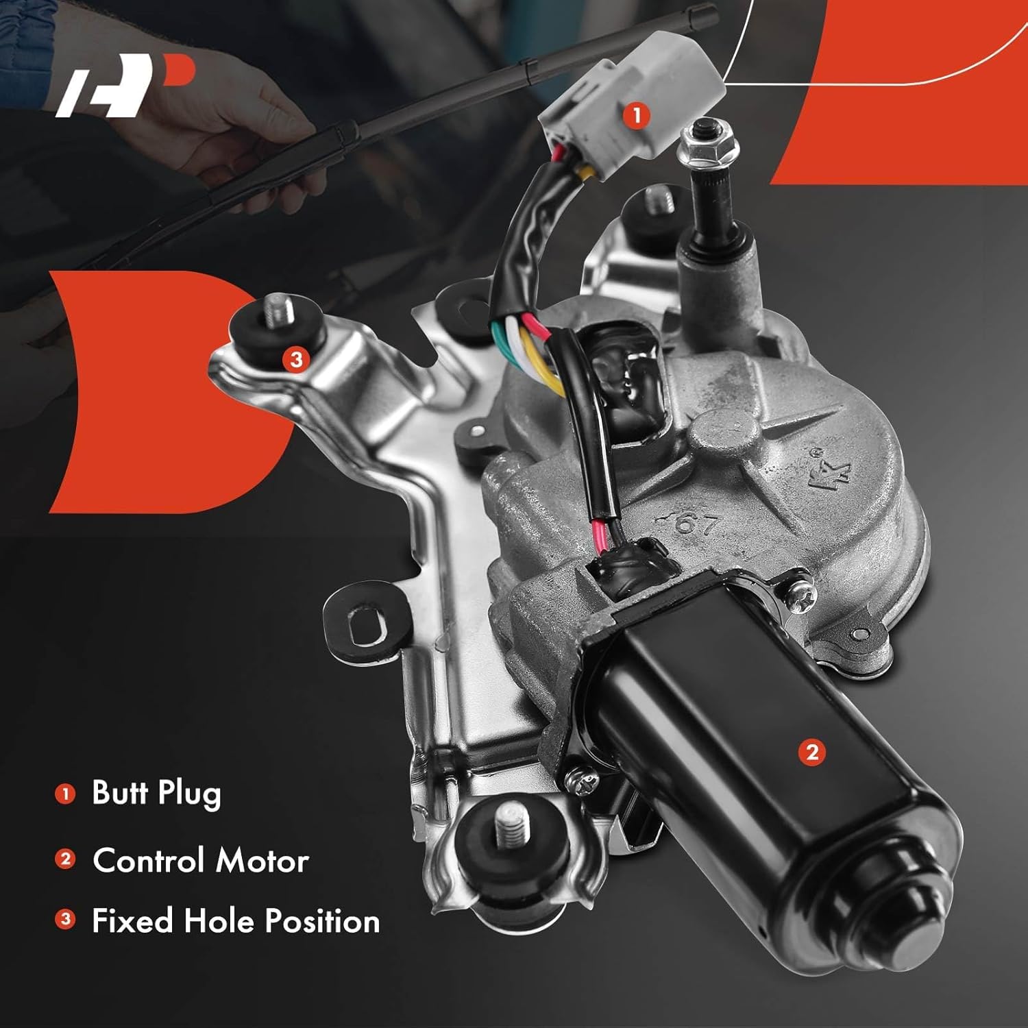 A-Premium Rear Windshield Wiper Motor Compatible with Toyota Sequoia 2001 2002 2003 2004 2005 2006 2007, V8 4.7L, Sport Utility, 3-Pin