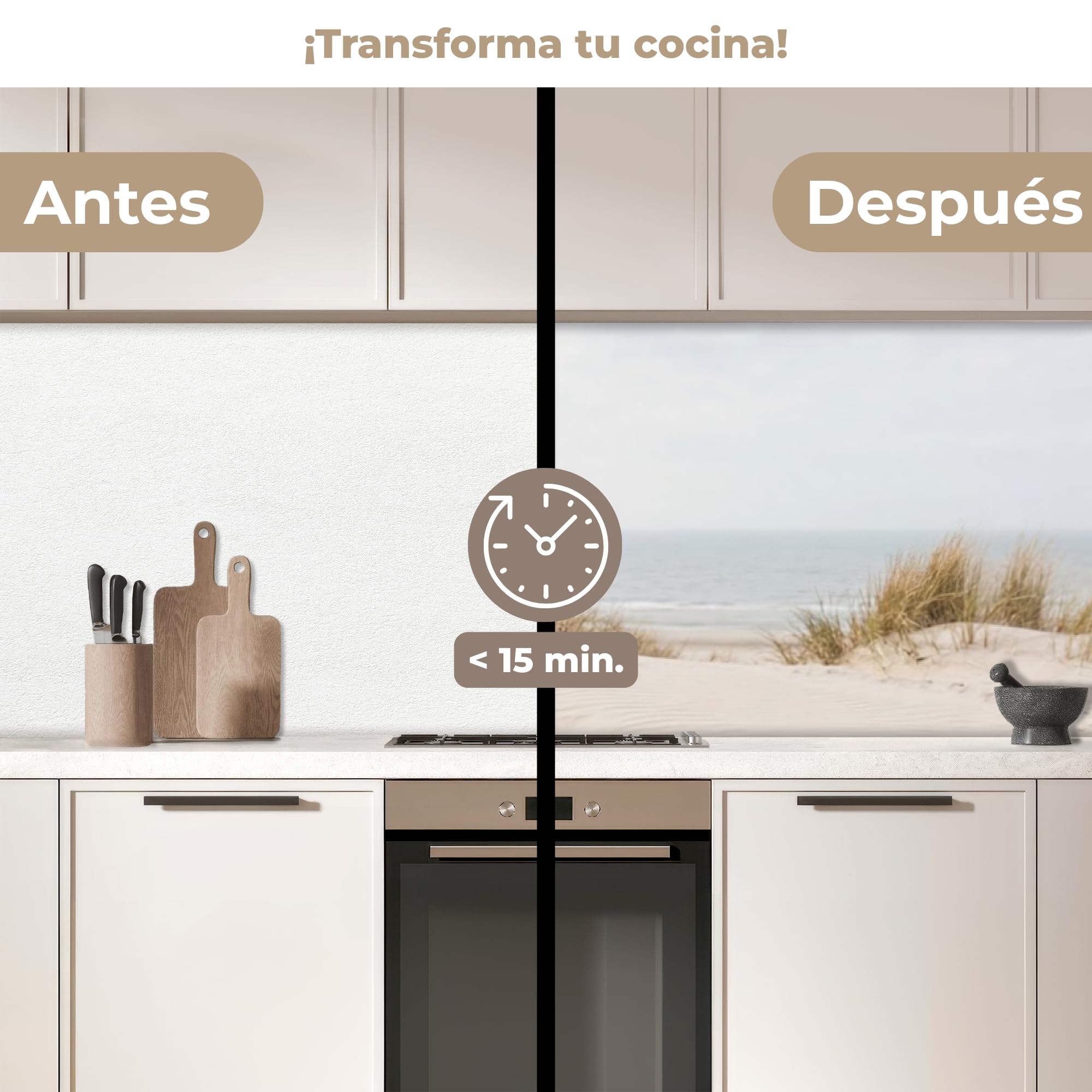 KitchenYeah© Antisalpicaduras Cocina 60x300 cm Adhesivo Salpicadero Protector Pared Salpicaduras Revestimiento Nubes - Paisaje dunar - Arena