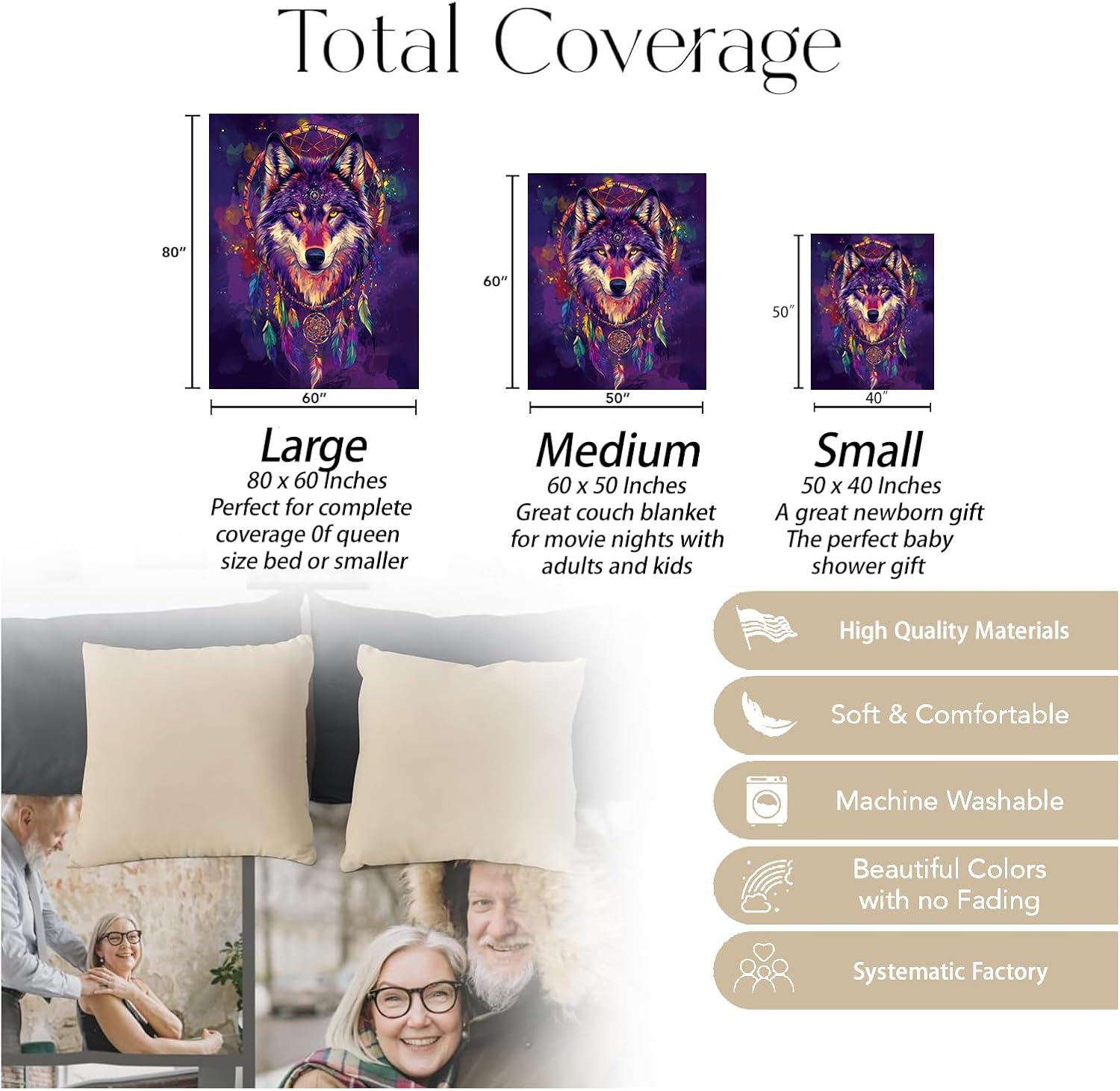 Spirit Wolf Blanket, Soft Warm Cozy Tribal Wolf with Dreamcatcher Throw Blanket Gifts for Adults Women, Lightweight Fuzzy Comfy Flannel Blankets for Couch, Travel, Bed, House Decor 60×50 Inch - Image 3