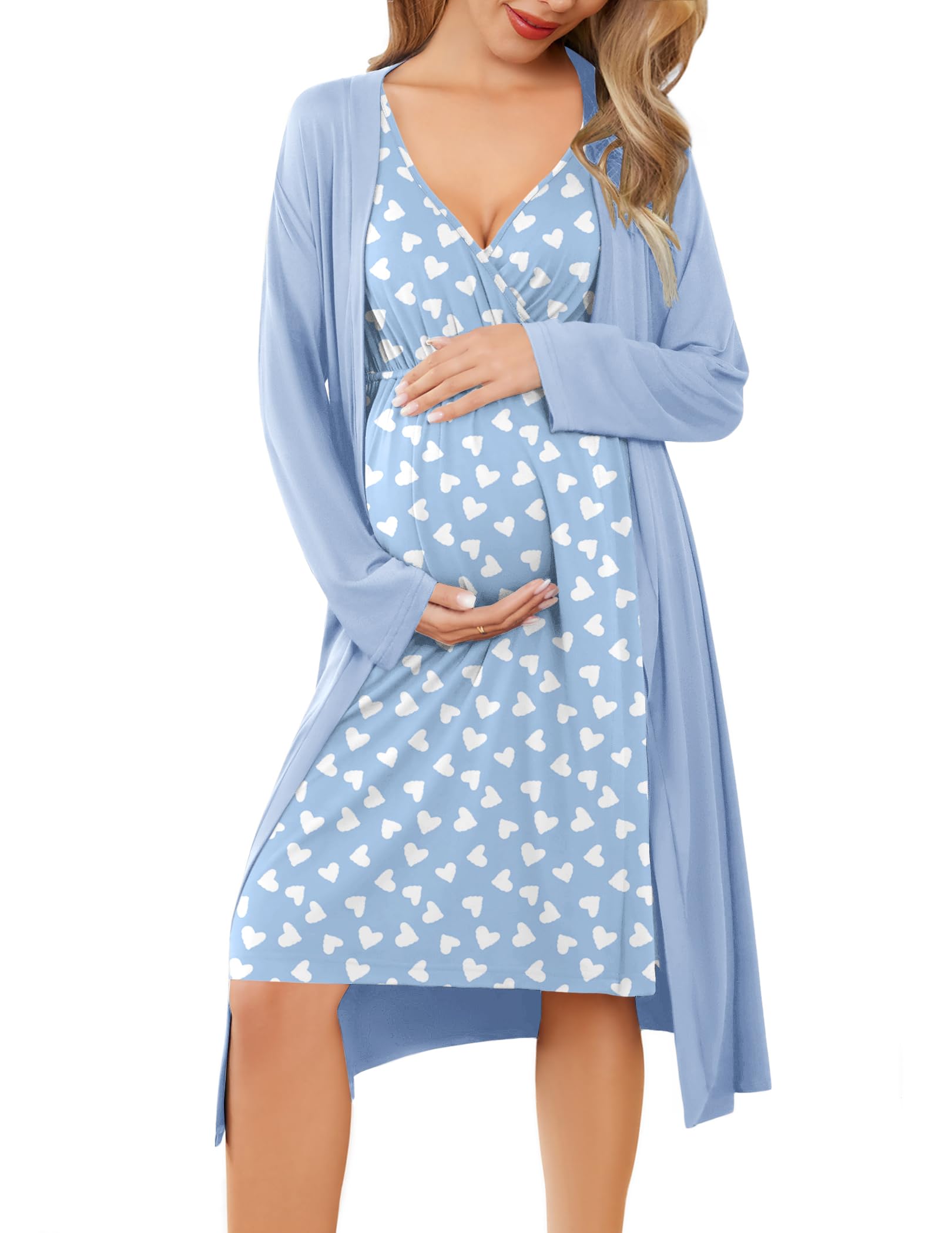 Ekouaer Maternity Nursing Gown and Robe Set Labor Delivery Nightgowns