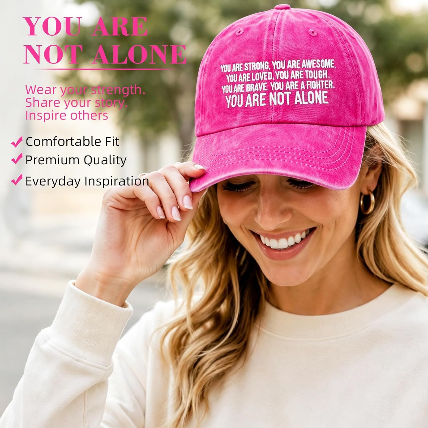Embroidered Chemo Baseball Caps for Women, Breast Cancer Awareness, Adjustable Cotton Breathable Headwear image 5