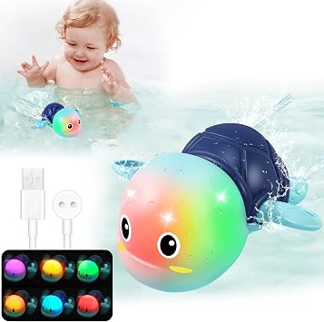 Electric Swimming Turtle Bath Toys - Automatic Swimming with Colorful LED Lights, Rechargeable Light Up Water Pool Floating Toys for Toddlers Kids Ages 1-3 4-8 Year Old Boy Girl