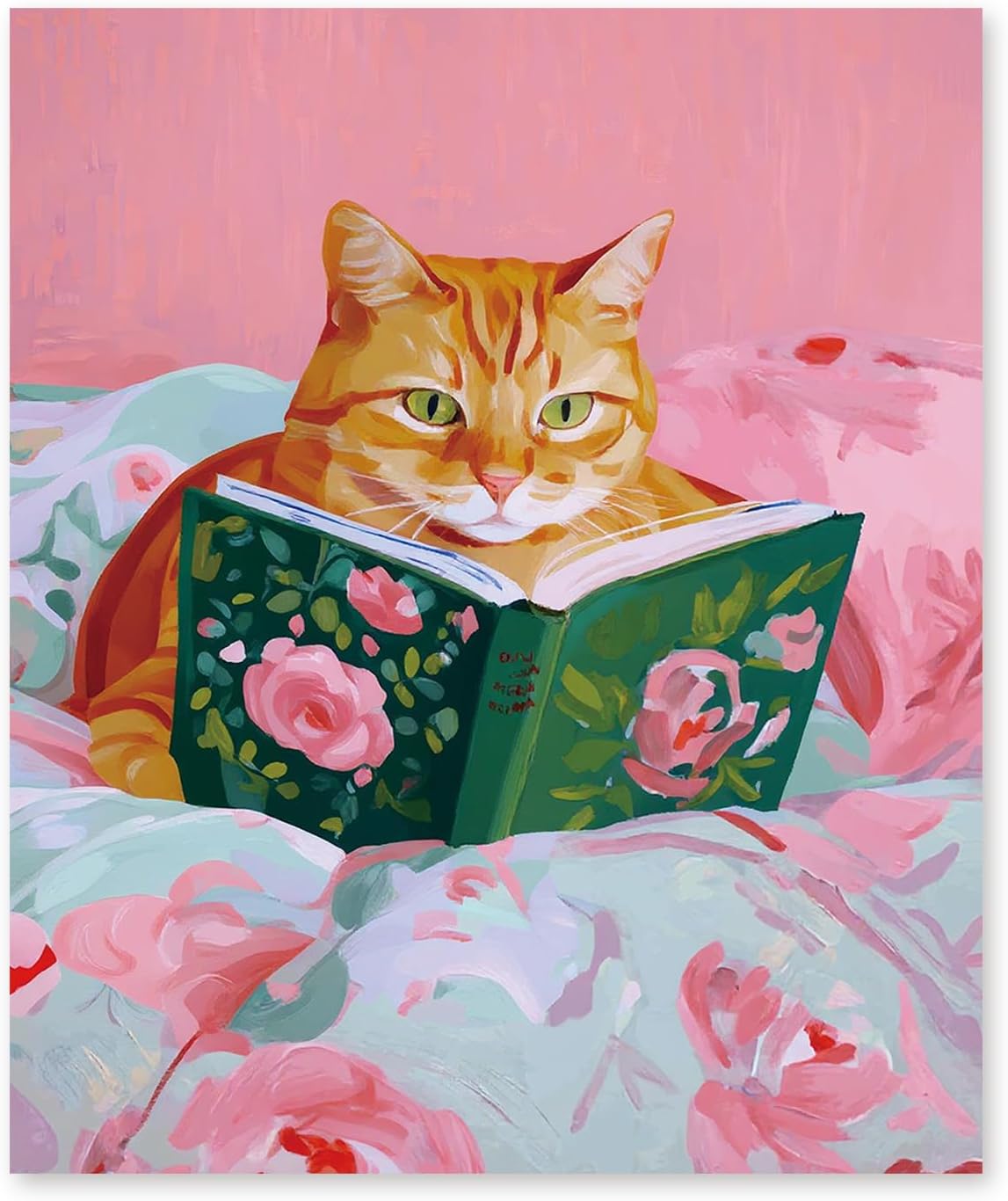 RLTXBUK Vintage Orange Cat Reading Book Diamond Art Kits, Orange Cat Gifts Gem Diamond Painting Art Kits for Adults Beginners, Book Lovers Reader Gifts, Reading Room Decor 9.8x11.8 Inch
