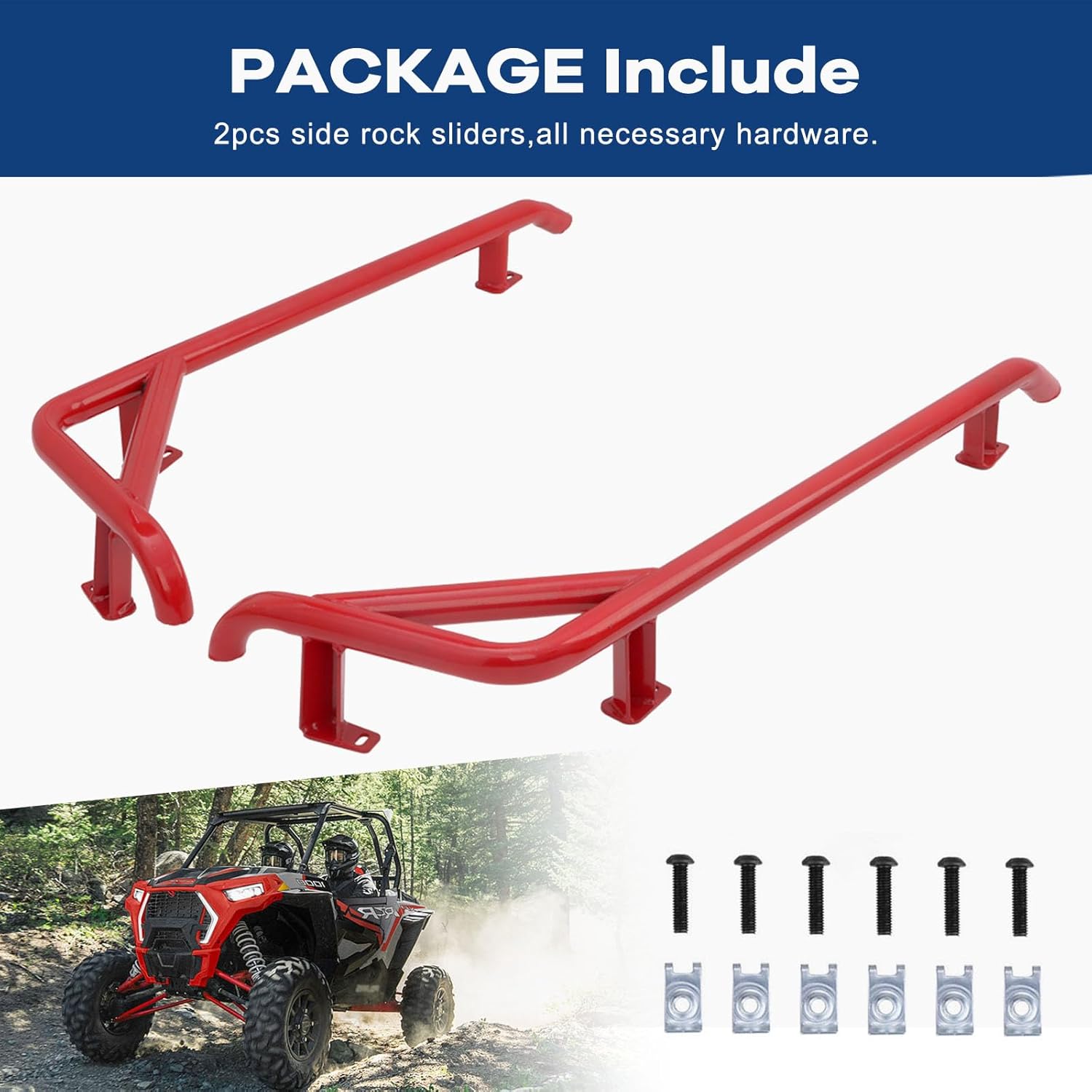 ELITEWILL Red RZR Rock Sliders Nerf Bars with Bolts Side Step Tree Kickers Fit for 2014-2023 Polaris RZR 900 Trail, 900S, 1000S, 1000XP, Turbo - 2 Seaters
