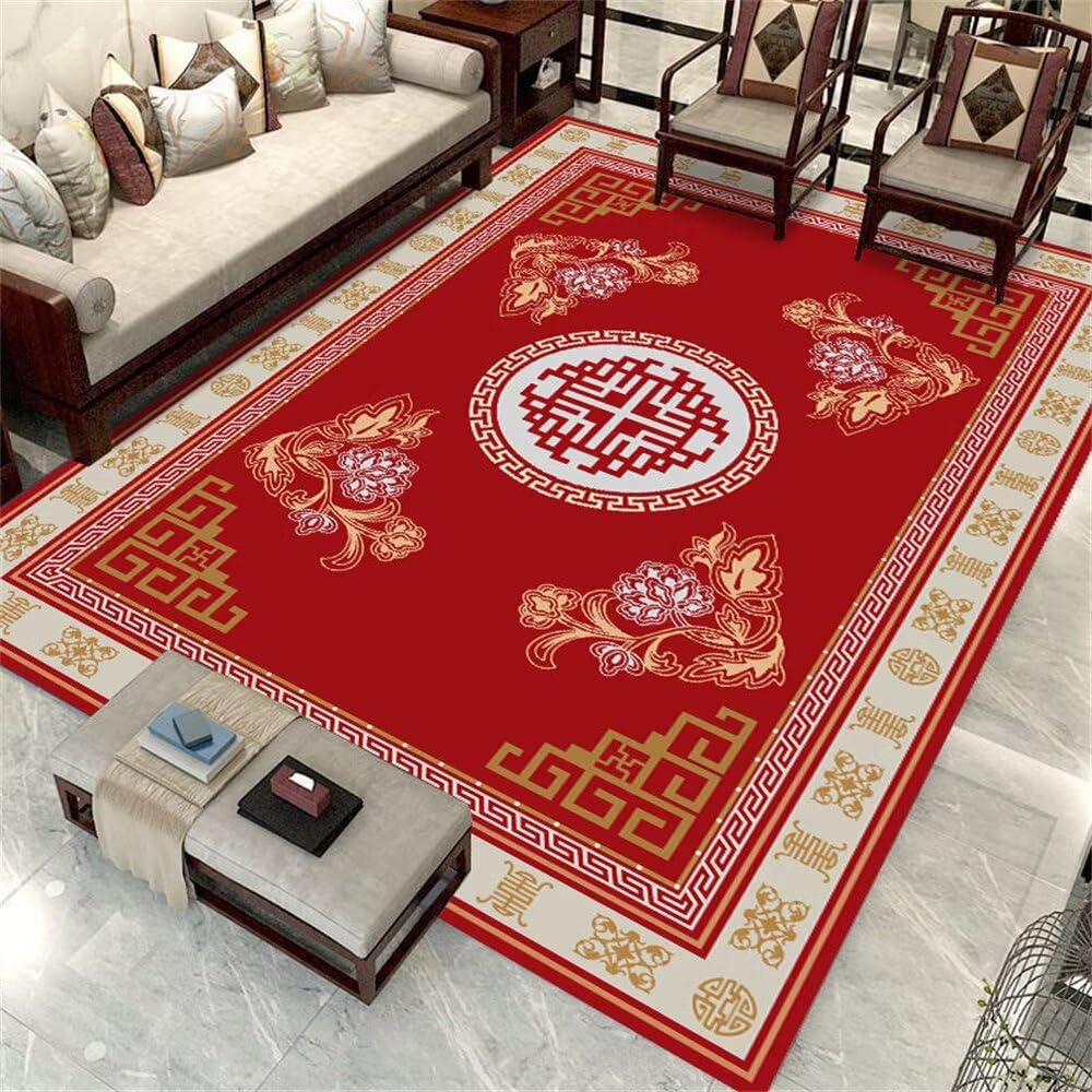Paillasson personnalisable tapis lavable machine rouge floral vintage 120x160