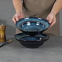 Vista 3 de Ensaladera de cerámica para pasta, cuencos de sopa de borde ancho de 10 pulgadas, plato de pasta de porcelana profunda de 48 onzas, juego de 2