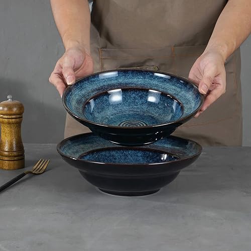 Miniatura 3 de Ensaladera de cerámica para pasta, cuencos de sopa de borde ancho de 10 pulgadas, plato de pasta de porcelana profunda de 48 onzas, juego de 2,