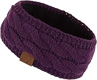 Vista 1 de C.C. HW-2060 Diadema con patrón cruzado de rayas diagonales, de punto grueso, con forro de vellón mullido de invierno