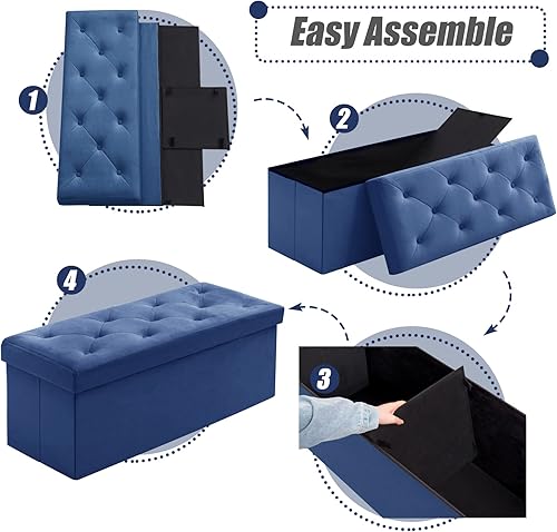 Miniatura 5 de BRIAN & DANY Otomana de 43 pulgadas con almacenamiento, banco otomano de almacenamiento de terciopelo, almacenamiento otomano plegable para
