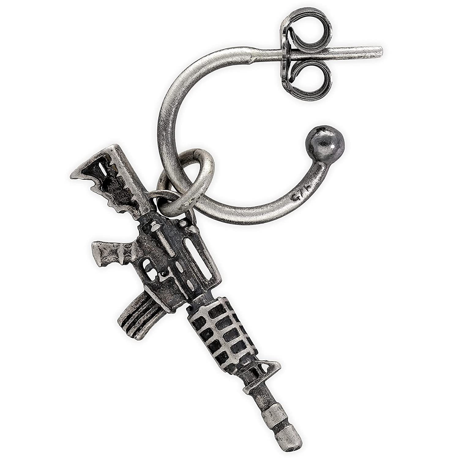 EMMANUELA handcrafted for you Pendiente de plata de ley 925 para hombres pendiente de aro con encanto pendiente de hombres pendiente de aro huggie hombres joyería regalo para hombres regalo novio novio pequeña ametralladora de aro
