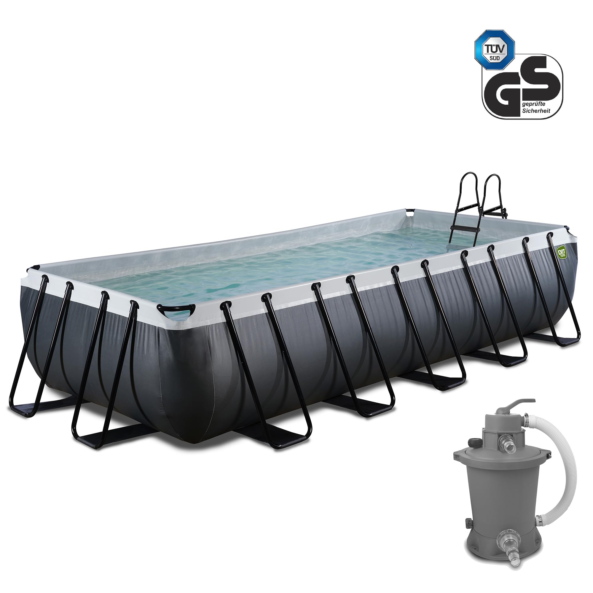 EXIT Toys Piscine Hors Sol Tubulaire Rectangulaire 540 x 250 x 100 cm avec Pompe à Filtre à Sable – pour Familles et Grands Jardins – Cadre en Acier Thermolaqué – Black Leather – Noir