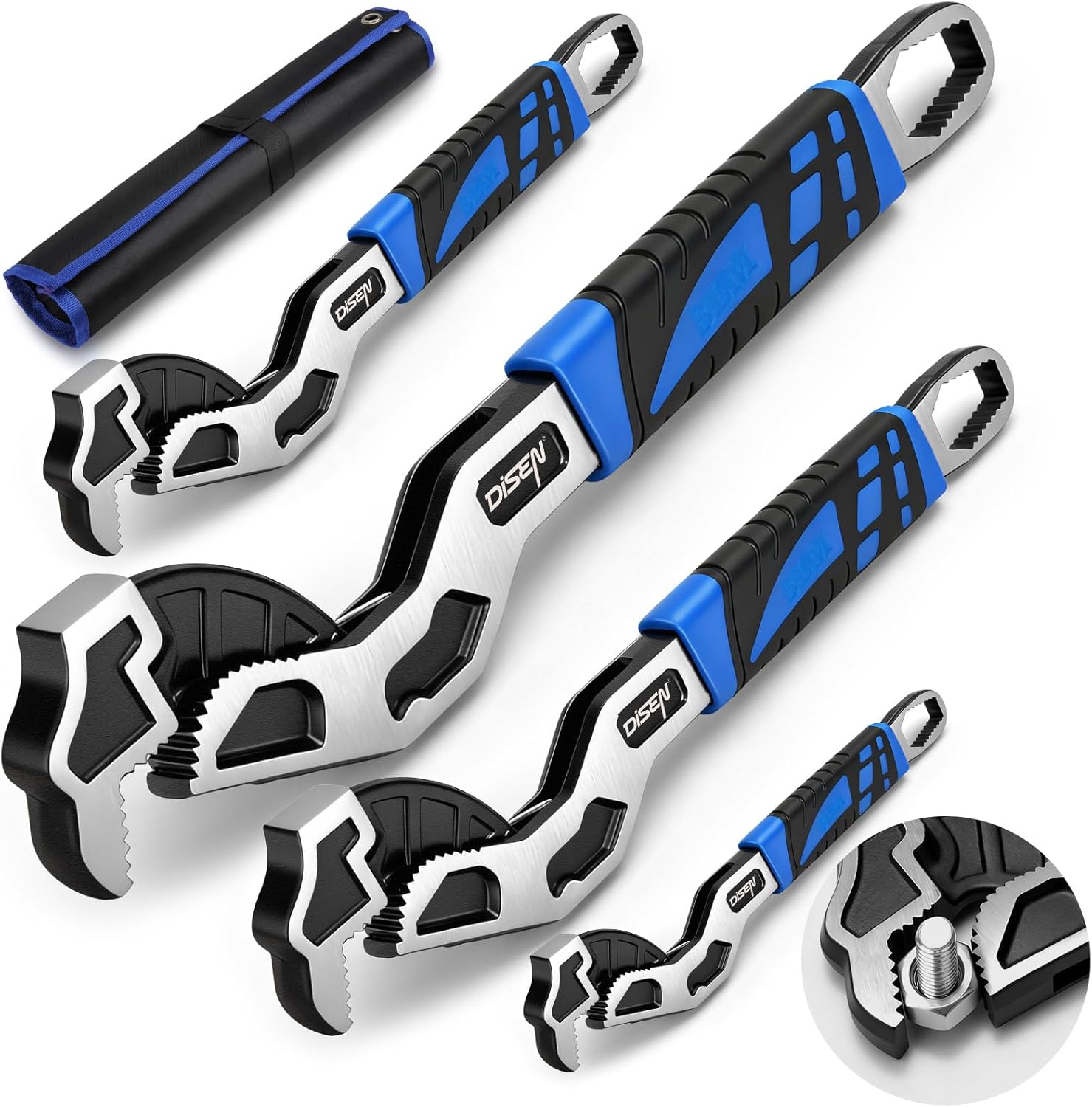 DISEN Self Adjusting Pipe Wrench,6”, 8”, 10”, 12” Multifunctional Self Locking Wrench Set, Self Adjustable Wrench Plumbing Tools for Pipe Fittings and Nuts, Chromium Vanadium Steel