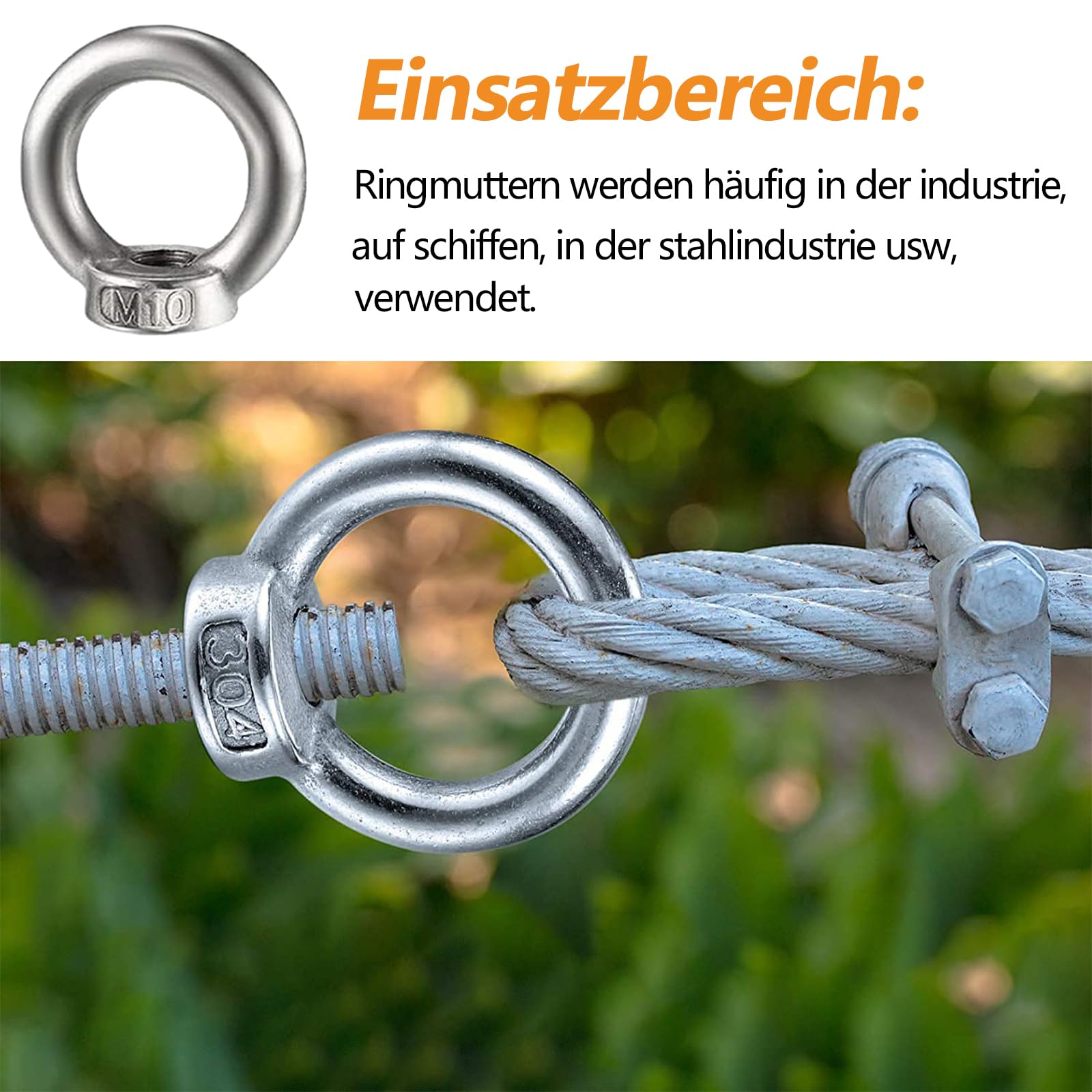 QWORK® Set van 6 ringmoeren M12, roestvrij staal 304