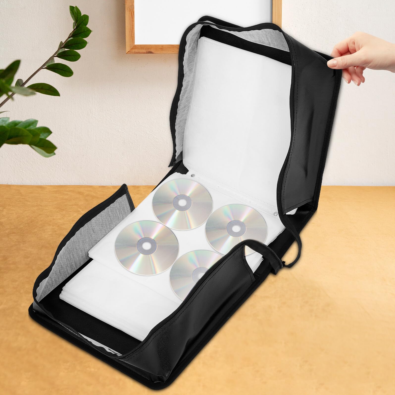 Porta Dvd CD in PU Ecopelle con Manico Organizer Dischi Custodia Grande per Viaggio e Protezione Dischi da Graffi Multiuso per Collezioni Ampie