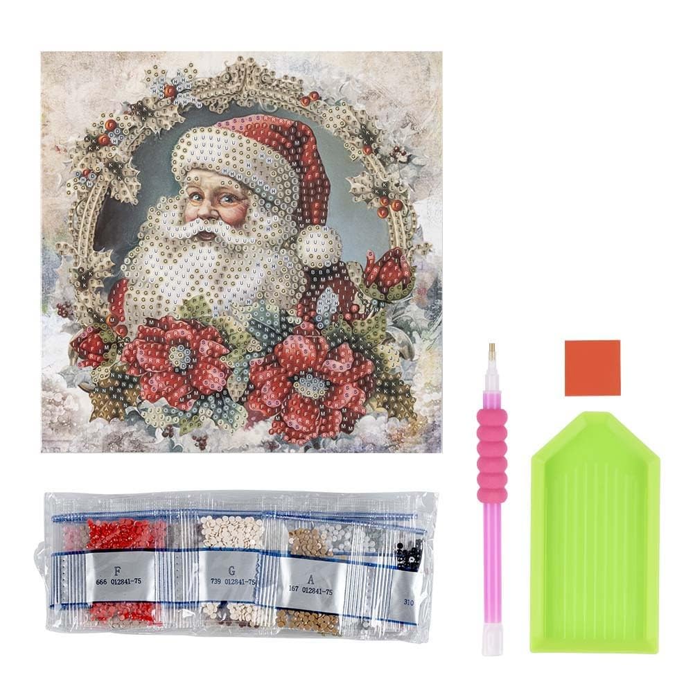 Ideen Mit Herz Santa Claus In A Flower Wreath Diamond Painting Greeting Card | 16Cm X 16Cm | 370Gsm | Includes Envelope & Tools (Father Christmas In Flower Wreath)