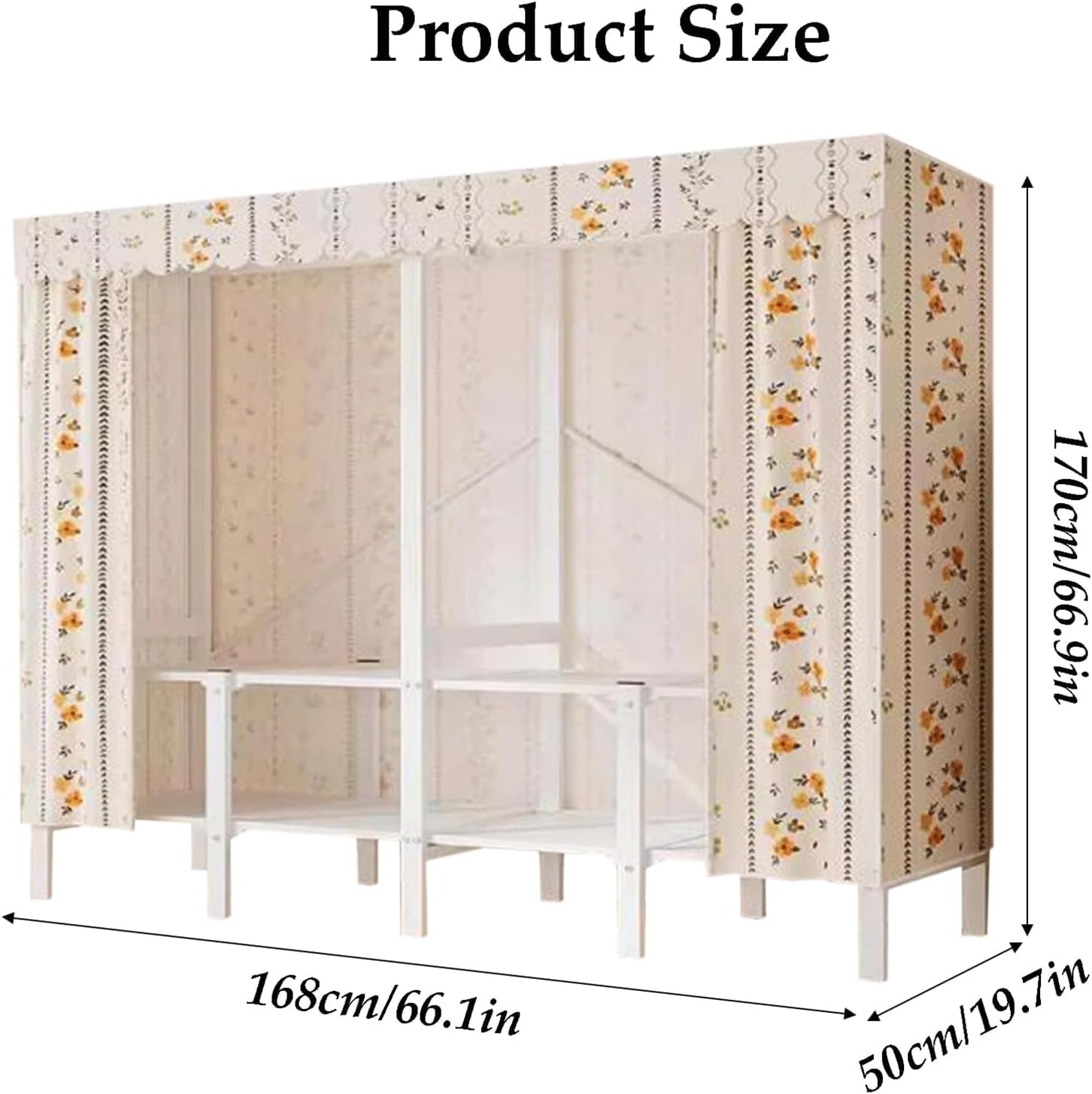 Rieort Portable Closet Metal with Cloth Cover Wardrobe Closet 66.1in/ 74.8in /85in Clothes Closet for Hanging Portable Wardrobe