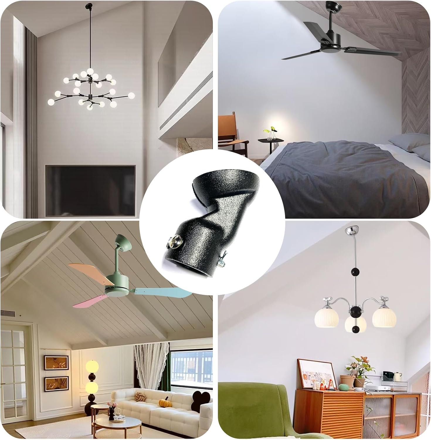 Sloped Ceiling Fan Adapter, Black, up to 45 Degrees | Cast Aluminum, Vaulted Ceiling Fan Mount, Compatible with 1 Inch O D Downrods, Heavy Duty Design for Optimal Performance