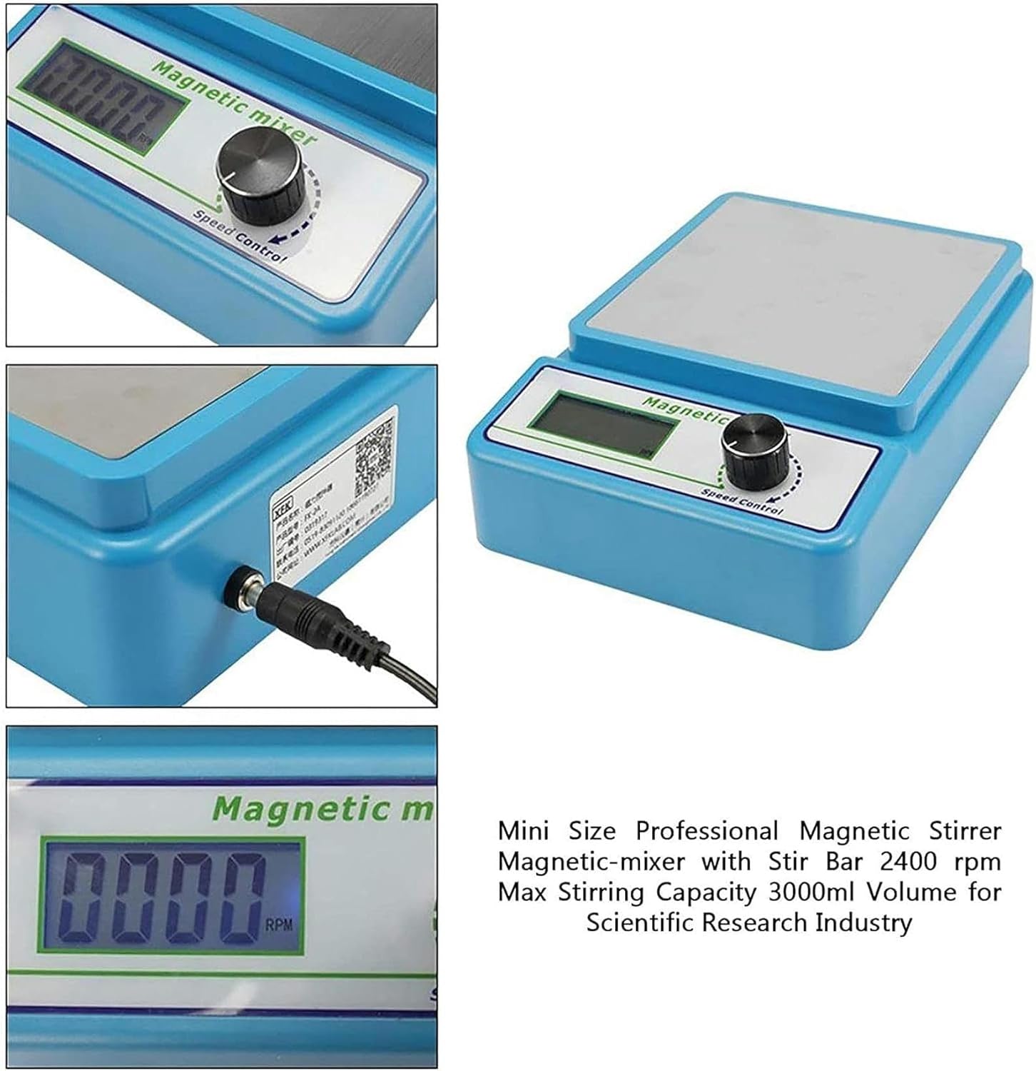 XENITE Magnetic Stirrer, Small 12W Lab 0-2400 RPM Digital Display Magnetic Mixer, 3000Ml Stirring Volume, Suitable for Laboratory, Chemistry Experiment, Scientific Research