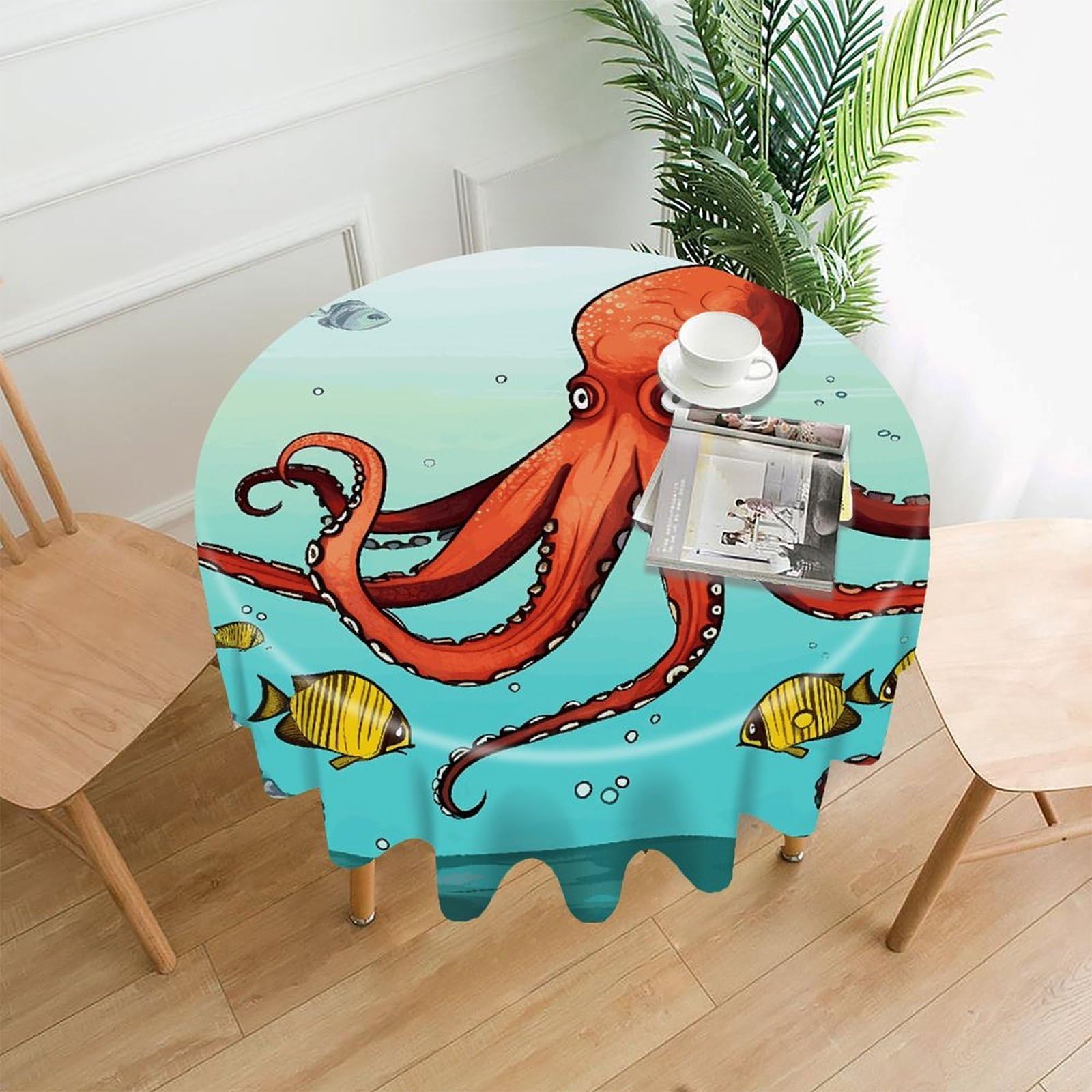 Giant Octopus Tablecloth Exquisite Wrinkle-Free Straight-Edge Round Table Cloth Anti-Fading Premium Polyester Tablecloth Waterproof Folding Table Cloths for Tables Decor