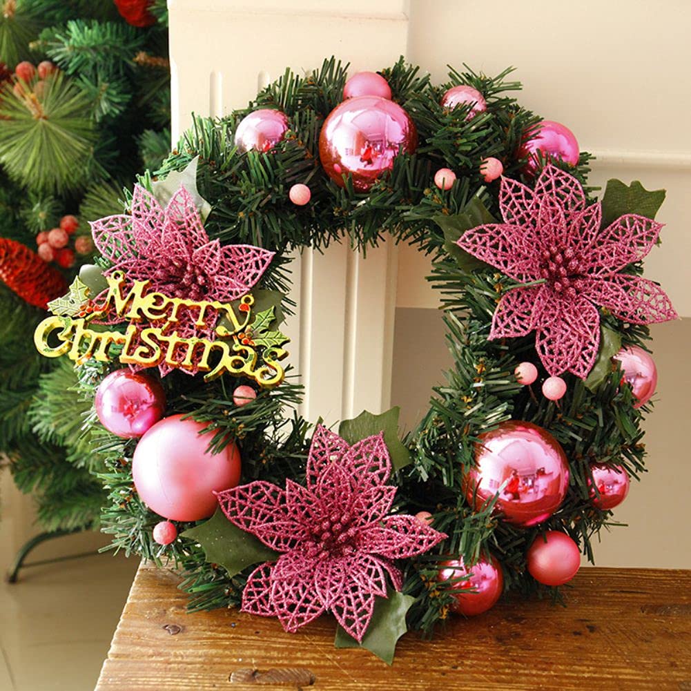 Couronne de bienvenue 30cm Garland Boule de Noël élégante Couronnes porte avant guirlande de Noël rouge Parti Hanging Garland ronde Hanging Garland, 6 couleurs Couronne d'eucalyptus artificielle ( Col