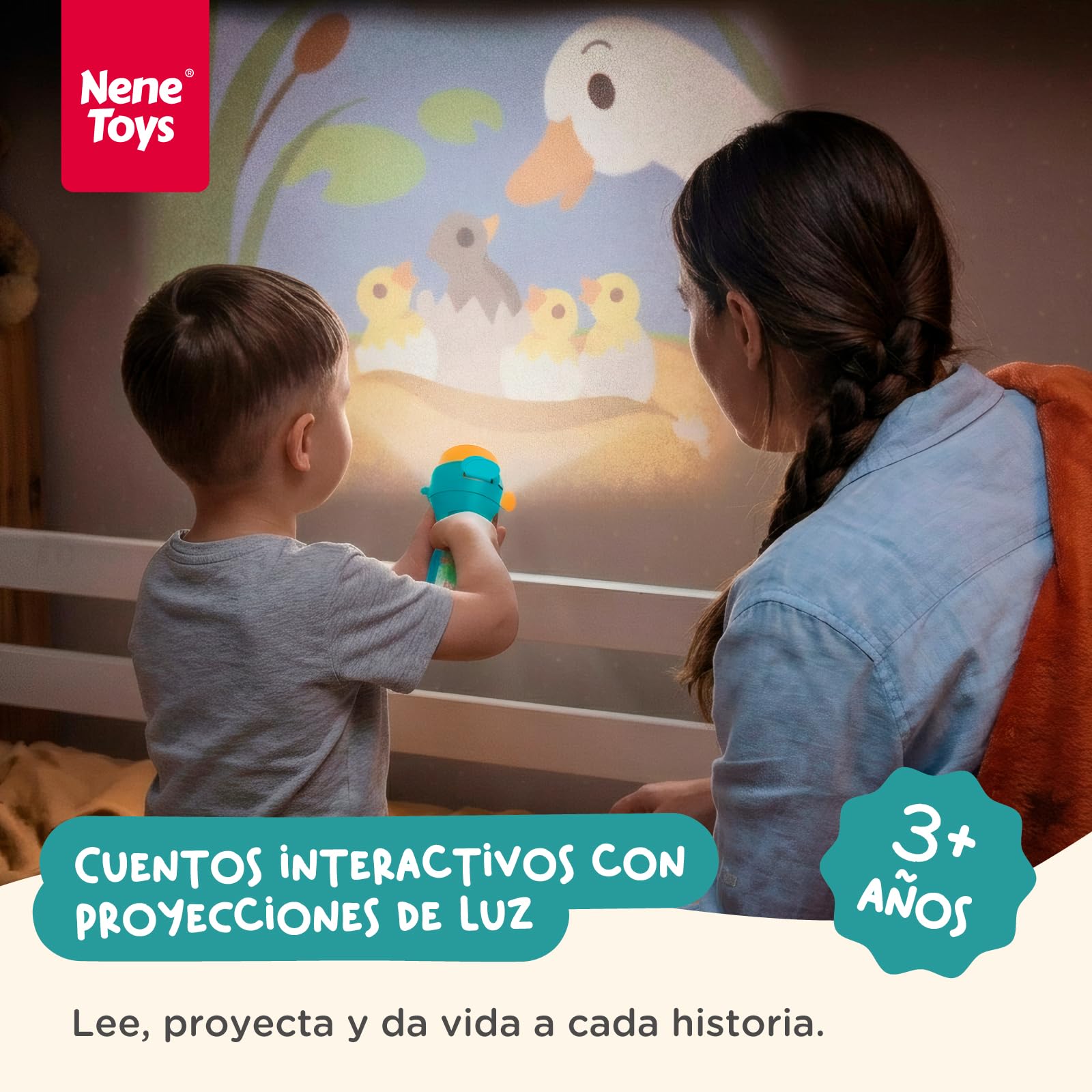 Nene Toys Libro de Cuentos con Linterna Proyectora y Teatro de Sombras para Niños +3 Años - 4 Cuentos Clásicos en 5 Idiomas, Juego Interactivo para Dormir y Regalo Infantil - 2