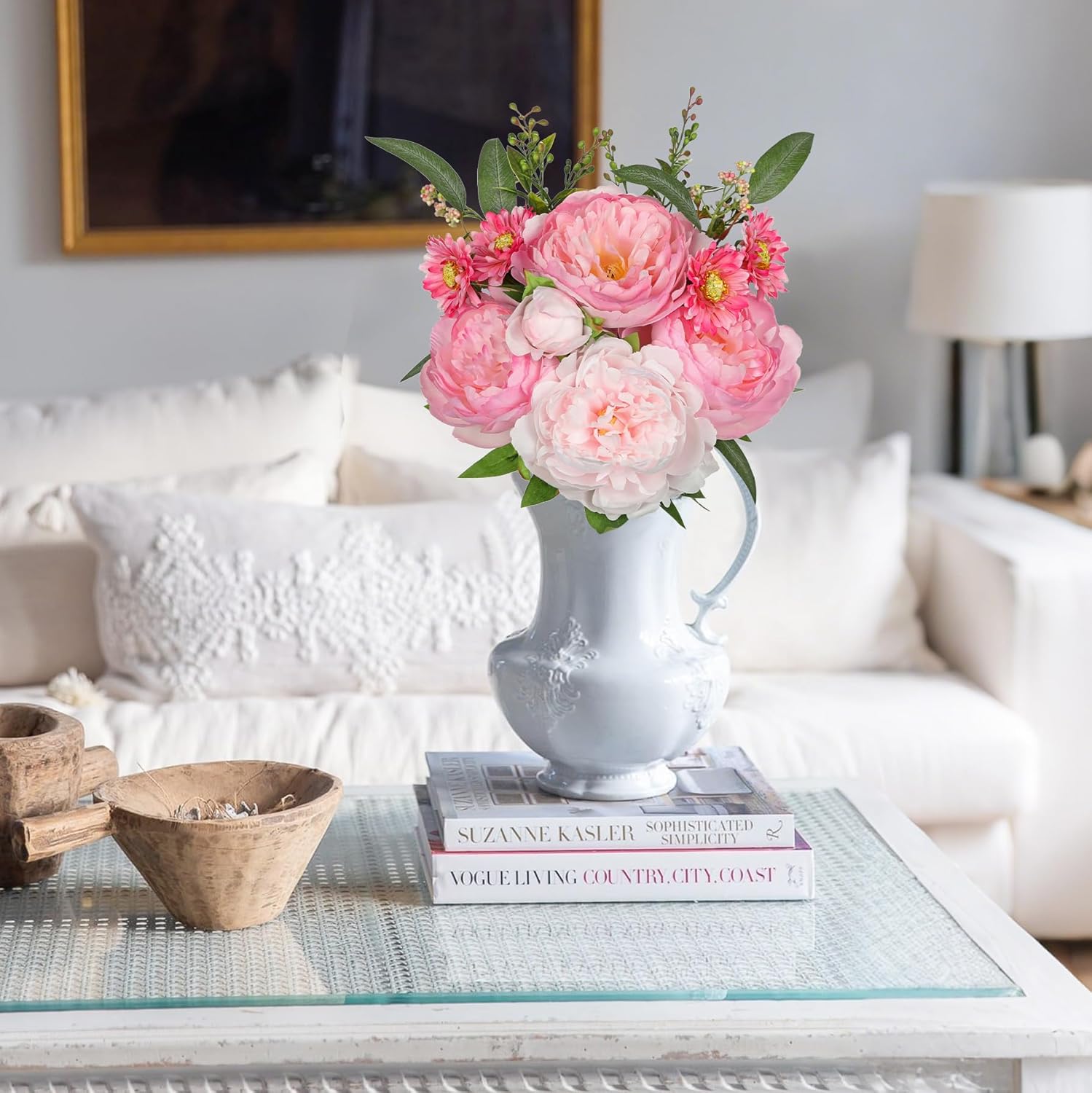 GnFlus Artificial Peony Flower Stems 10PCS Hot Pink Faux Peonies & Daisies Silk Flowers Realistic Fake Flowers for Vase Centerpiece Wedding DIY Bridal Bouquet Party Home Decor