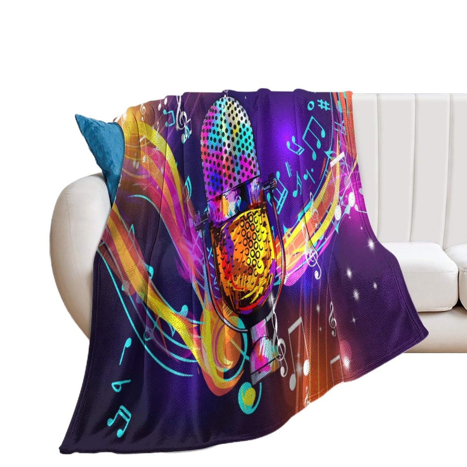 SMAZDFXX Rainbow Colorful Microphone Throw Blanket Rainbow Colorful Microphone Blanket Soft Blanket for Sofa Bed Couch Travel 50"x60"