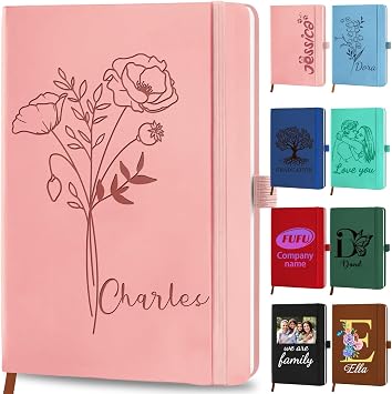 Custom Leather Notebook Personalized Journals Notebook for Women Men with Birth Flower Name Daily Journals for Writing Business Work Office