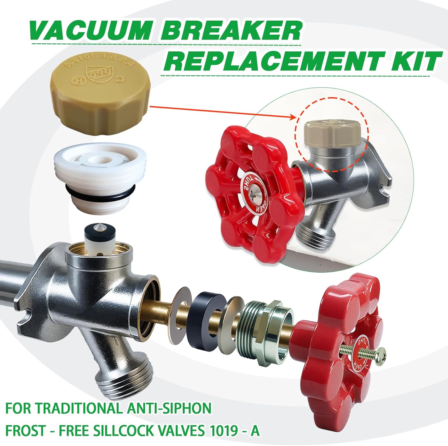 Anti-Siphon Industrial-control-valves Repair Kit， ASSE 1019-A Vacuum Breaker Check Valve Replacement Kits with Decorative Cover, Plastic Body,Plunger and O-Ring,1 Pack