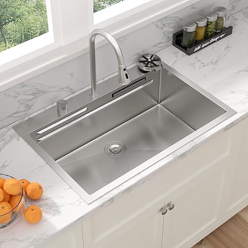 Miniatura 4 de Sarlai - Fregadero de cocina de 33 niveles con repisa de doble nivel, con estación de trabajo de 33 x 22 pulgadas, de acero inoxidable de calibre