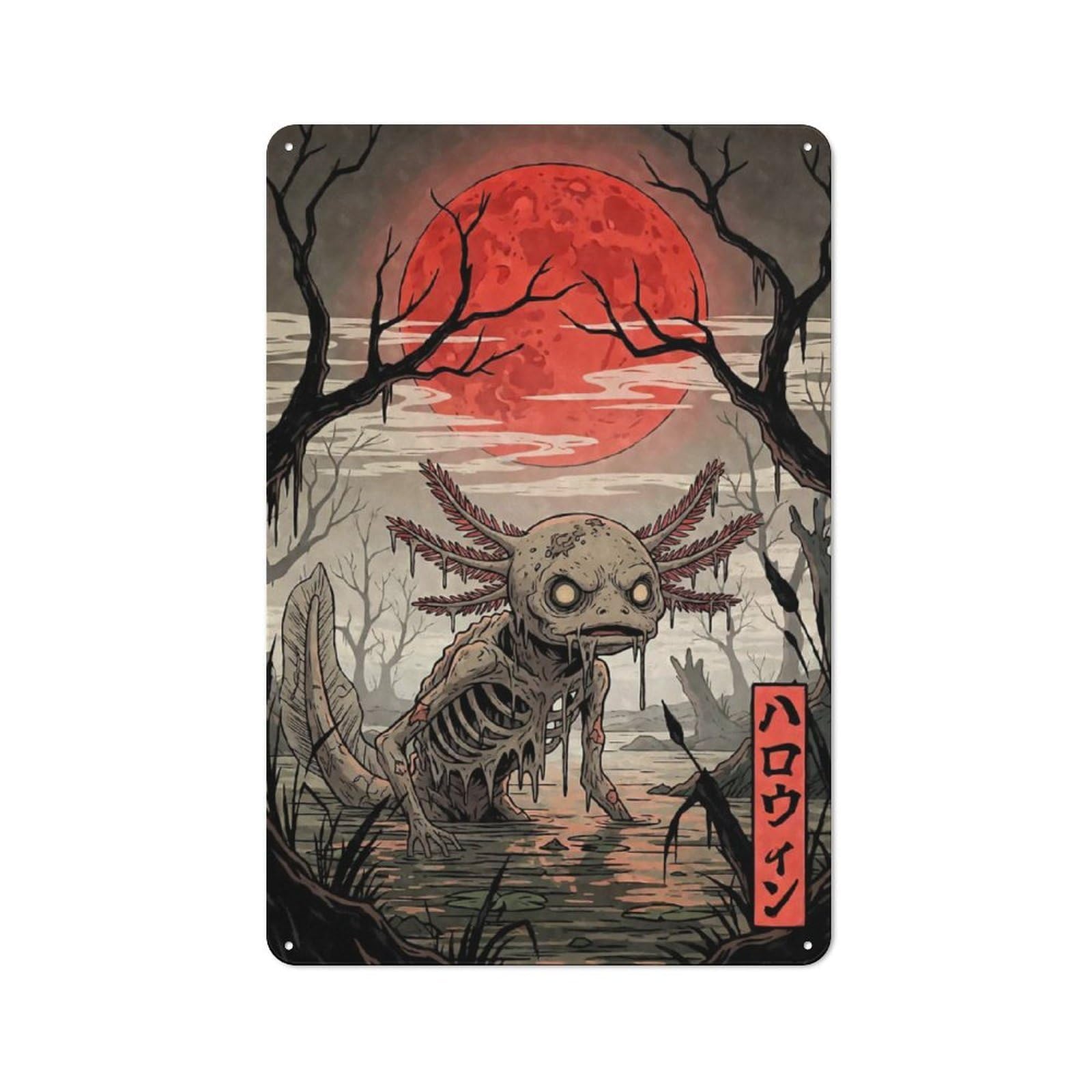 Junmoney Halloween Axolotl Monster Rustic Tin Sign 30X20cm Featuring For Bar Or Restaurant, A Housewarming Gift For Bar Decor Enthusiasts