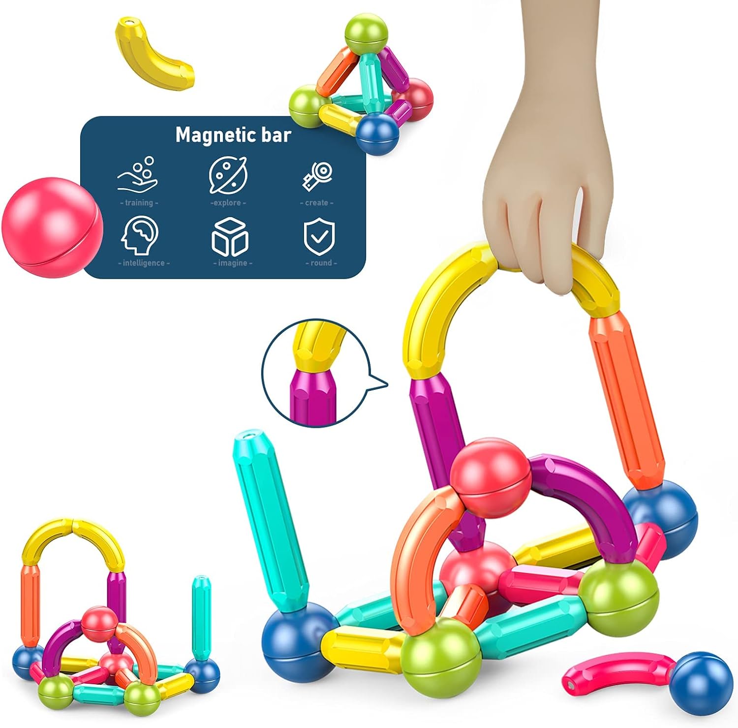 Toddler Magnetic Blocks,Magnetic Balls and Rods,Educational Magnet Building Blocks,Kids Montessori Toys for 3 4 5+ Year Old Girls Boys,Learning Stem Preschool Toys For Toddlers 1-3 Year Old(36pcs) - Image 4