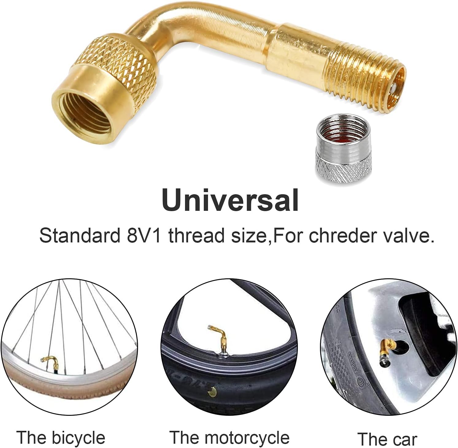 Kit 3 Adaptateurs Valve Pneu à Angle (45°, 90°, 135°) + 2 Rallonges Souples - Pour Voiture, Moto, Vélo - En Cuivre Et Caoutchouc