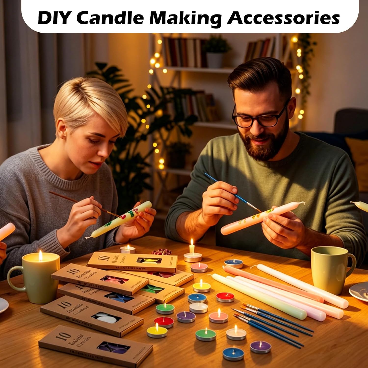 MTLEE 90 Pcs DIY Candle Painting Kit Include 8 Pastel Taper Candles 70 Colored Tealight Candles 12 Paint Brushes for Tea Party Centerpiece Crafts Birthday Wedding Party Favors