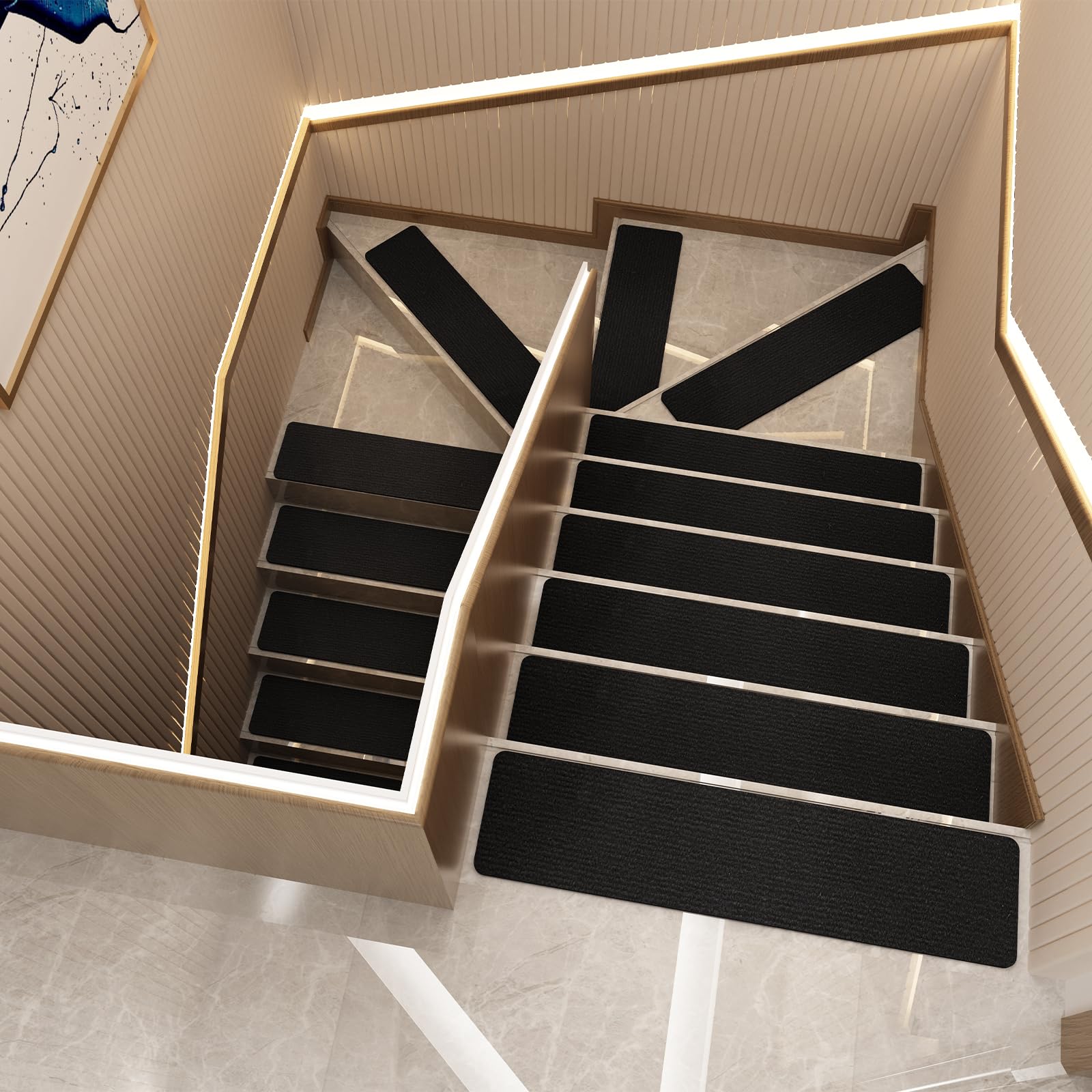 Bandes antidérapantes pour marches d'escalier - 80 x 20 cm - Noir - Durable et confortable - Antidérapantes - Sécurité pour une utilisation en intérieur - Idéal pour la maison, le bureau et la