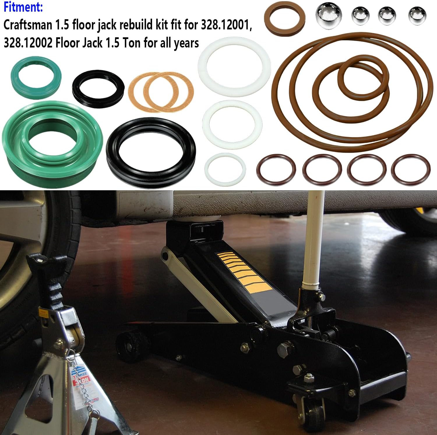 Floor Jack Seal Kit with Ball Bearings Replacement for 328.12001, 328.12002 Fit for Sears Craftsman 1.5 Ton Hydraulic Floor Jack for All Years