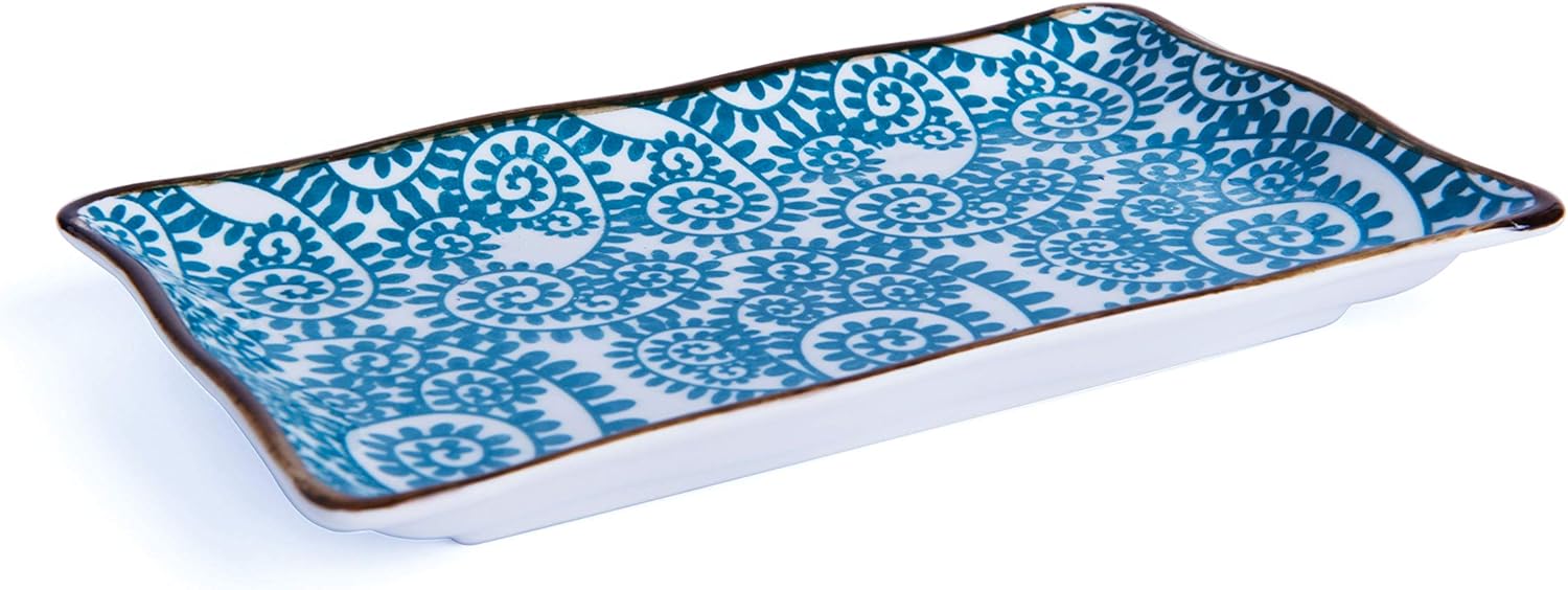 Excelsa Eastern Sushi Plate, 20 x 12 cm, Porcelain 20 x 12 cm Flowers Blue