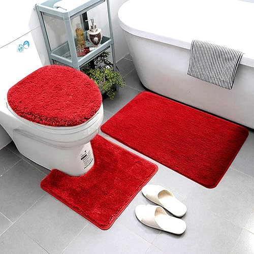 Luxury Home Linen - Juego de 3 alfombras de baño sólidas absorbentes de microfibra súper suave y esponjosa con respaldo de goma, incluye alfombra de