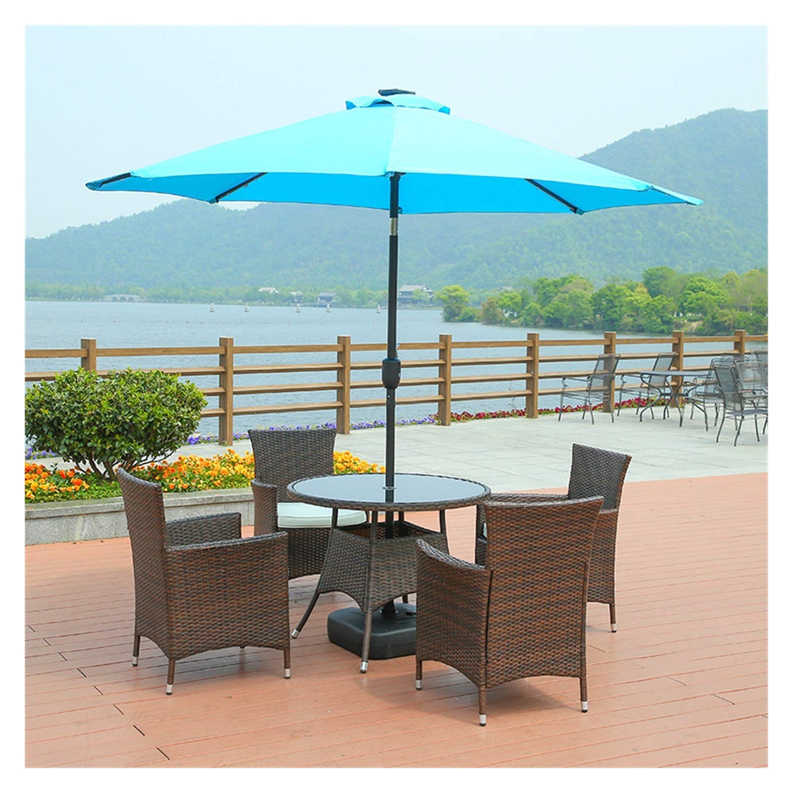 HCZKIUJY Outdoor Garden Parasols Garden Umbrella Parasol, 2.7M Tilting Parasols With Crank Handle, Adjustable Tilt Mechanism, Sunshine Protection, For Outdoor Balcony Pool Without Base (Blue A)
