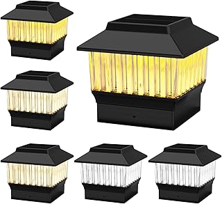6-Pack Solar Post Cap Lights for 4"x4" Posts & 3.5"x3.5" Wood Posts, 50 Lumen 3-Color Adjustable (3000K/4000K/6000K), Waterproof LED Lamps, Black Matte Finish, No Wiring Needed - Auto On/Off