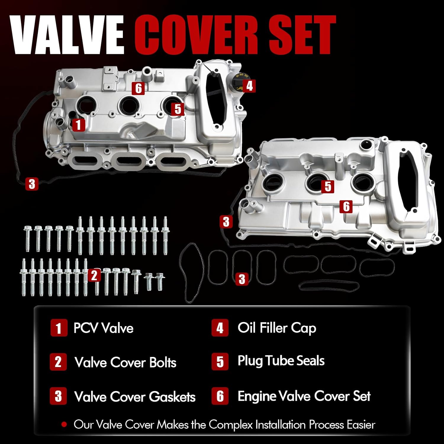 MITZONE Aluminum Valve Cover Set Compatible with 2018 2019 2020 2021 2022 2023 F-150 2021 2022 2023 2024 2025 Ford Bronco 2.7L V6 JT4Z6582A JT4Z6582B