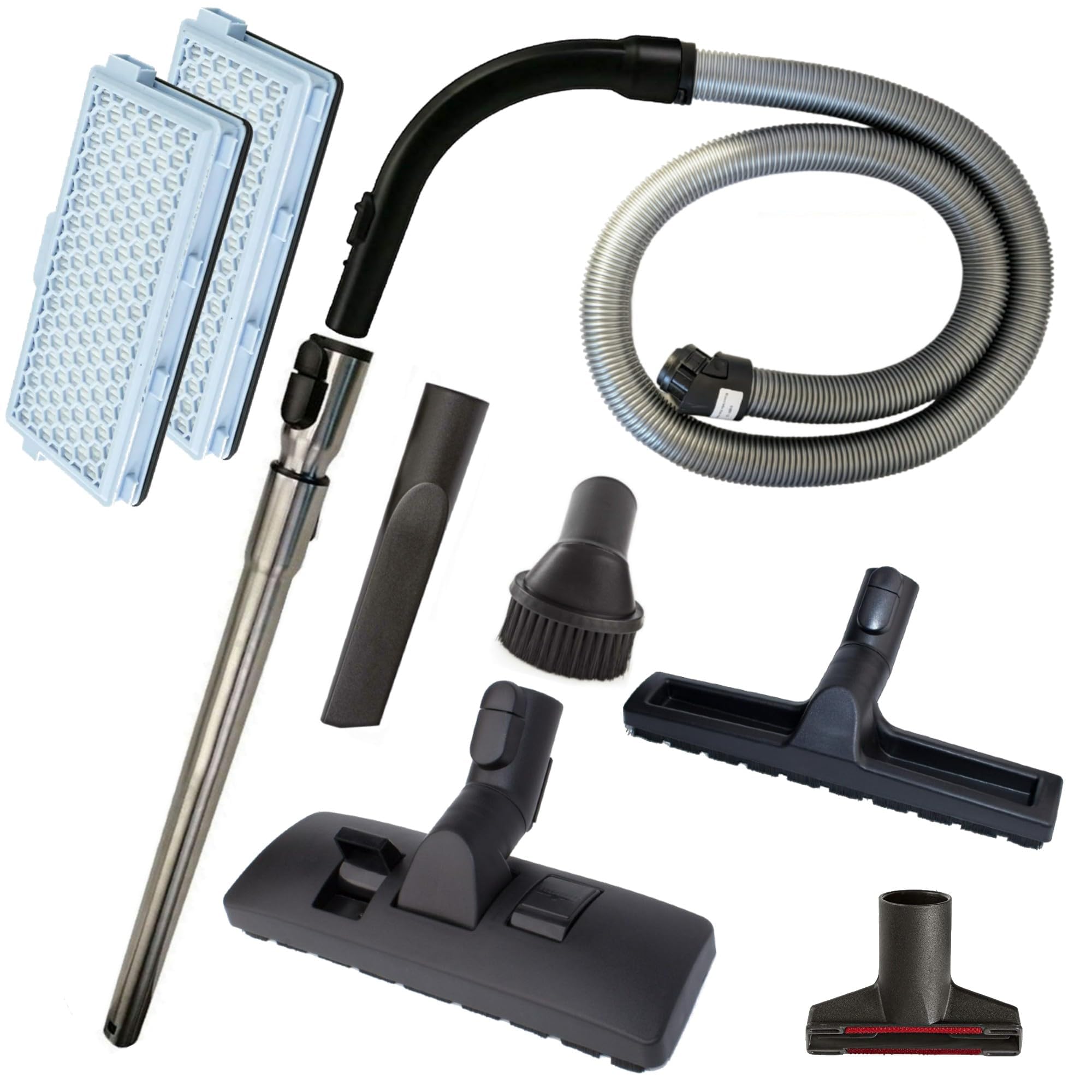 Bodendüse + Rohr + Handgriff + Schlauch + Düsen + 2 HEPA Filter Ersatzteile Set Zubehör kompatibel mit Miele S8340 S8320 S8310 S8350 S8360 S8370 S8380 S8630 S8730 S8510 Bürste
