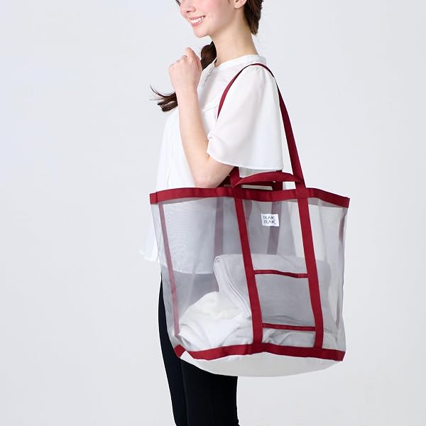 Francfranc フランフラン メッシュランドリーバッグ グレー×レッド ミニポケット付き コンパクト収納 - 3