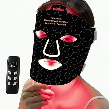 Red Light Therapy for Face at Home, 4 Modes LED Mask | 660nm Red Light & 850nm Infrared Light Therapy, With a Portable Rechargeable Timer Controller, 240 Chips, Black