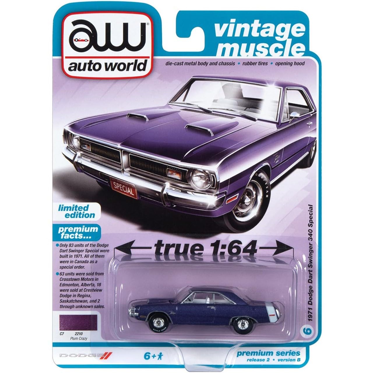 全6種類 Dart Wheels ミニカー プレミア レトロミニカー Amazon.com: 1971 Dart Swinger 340 Special Plum Crazy Purple Met. w
