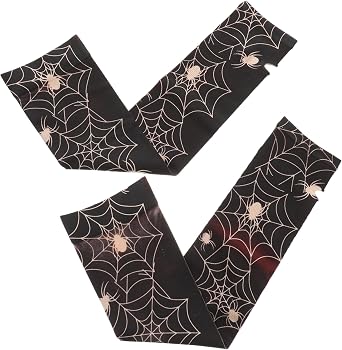 Black and White Stretchable Long Fingerless Arm Warmers Unisex Sleeves for Driving Texting Outdoor Walks Spider Web Pattern Gloves