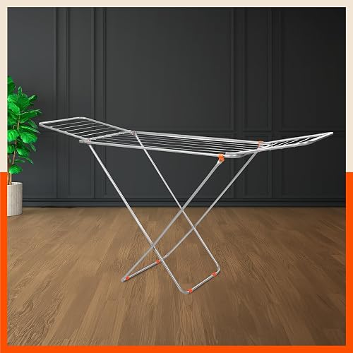 Bathla Foldable Cloth Drying Stand | 3 Way Folding, 20 Drying Rails | Weather Resistant Steel Laundry Rack | Lightweight Clothes Dryer Stand for Home & Balcony | 1 Year Warranty (Silver)
