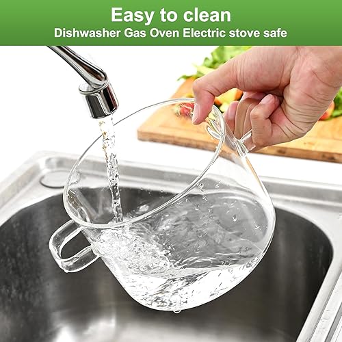 Miniatura 4 de Ollas de vidrio para cocinar en la estufa, olla a fuego lento de 1.5L50 onzas con tapa, alto borosilicato, olla de vidrio de seguridad resistente al